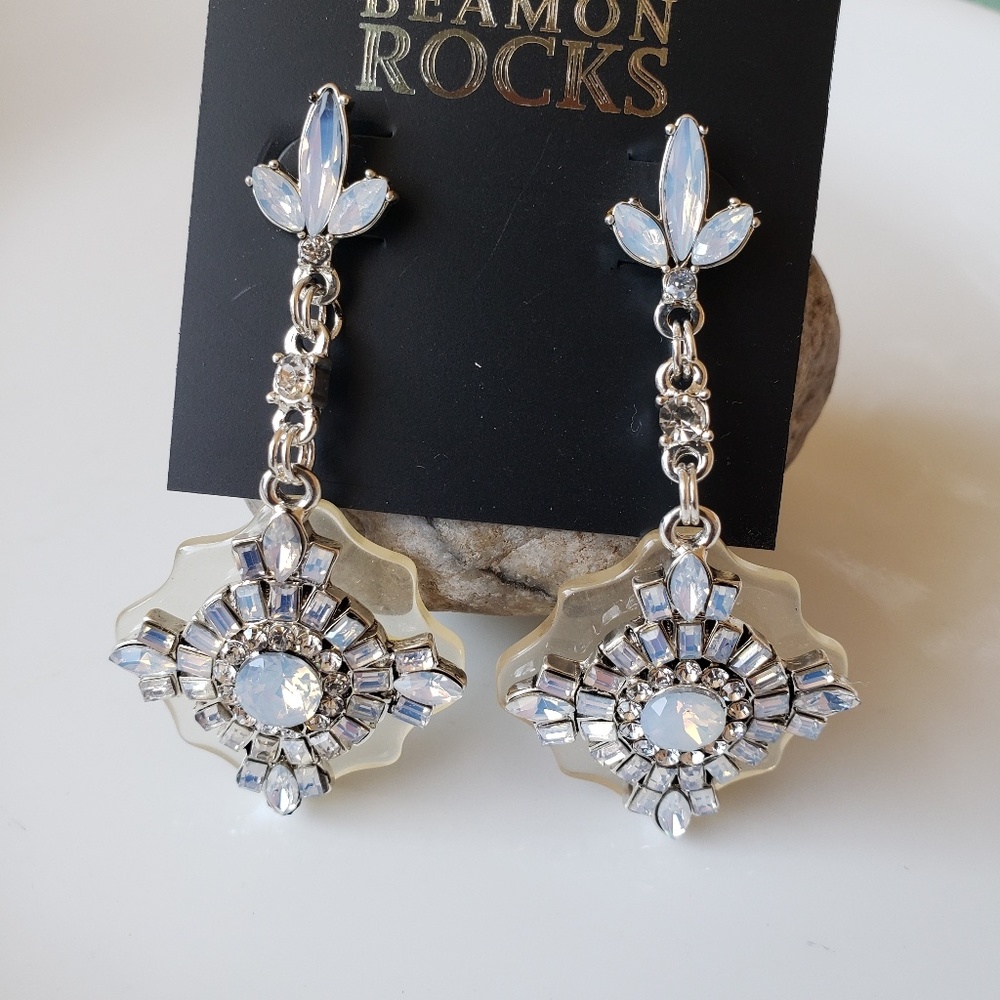 Erickson Beamon Rocks Silvertone Earring Opaque Cl - Picture 6 of 8